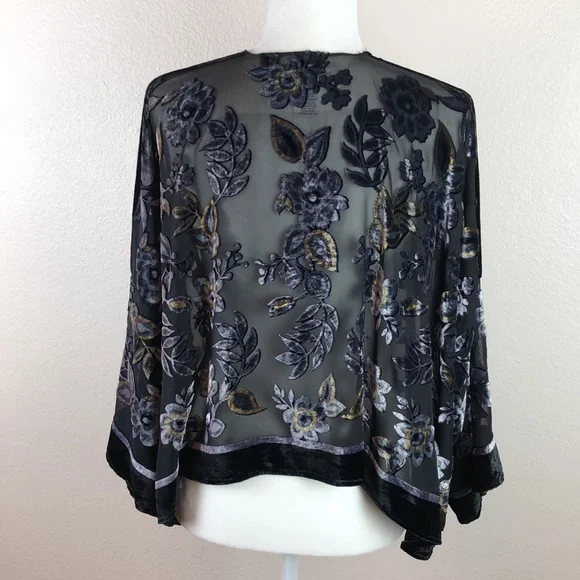 A New Day Kimono Sheer Velvet Velour Accent One Size - Picture 4 of 8